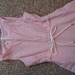 Talbots Pink Seersucker Sleeveless Tie-Waist Dress